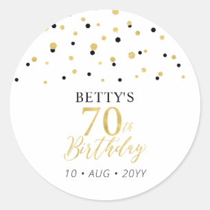 Sticker Rond Gold & Black Confetti 70e fête d'anniversaire Favo