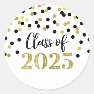 Sticker Rond Gold Black Confetti Graduation 2025