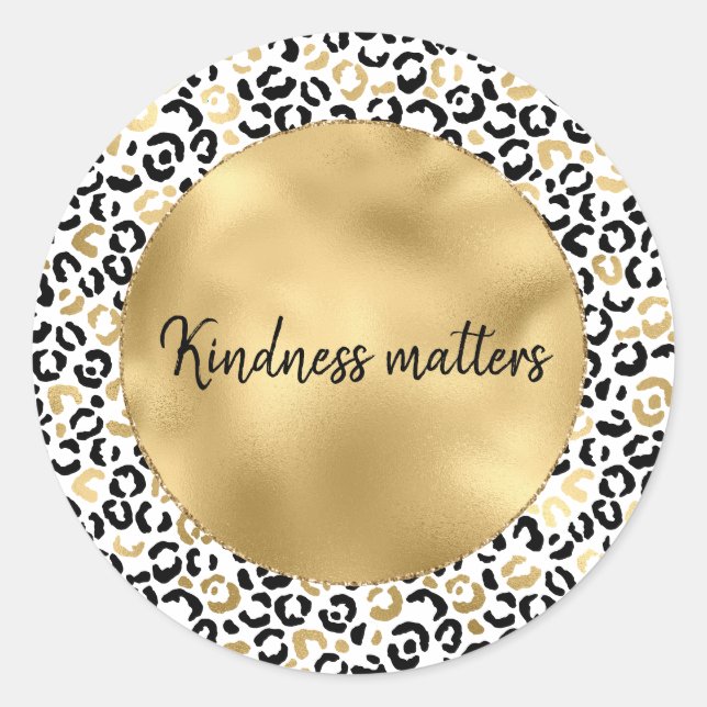 Sticker Rond Gold Black Glam Empreinte de léopard personnalisé (Devant)