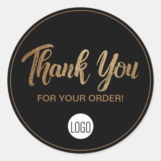 Sticker Rond Gold Black Votre logo ici Merci pour votre command (Devant)