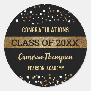 Sticker Rond Gold Black white Graduation Class Party