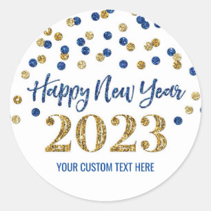 Sticker Rond Gold Blue Confetti Bonne année 2023