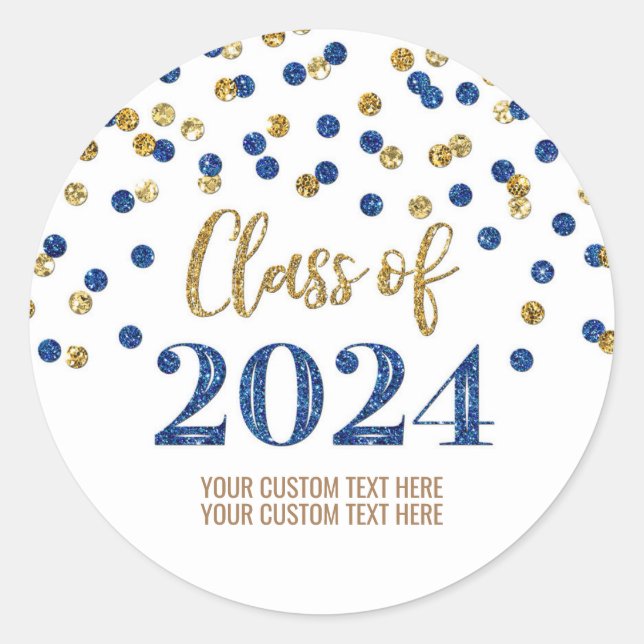 Sticker Rond Gold Blue Confetti Graduation 2024 (Devant)