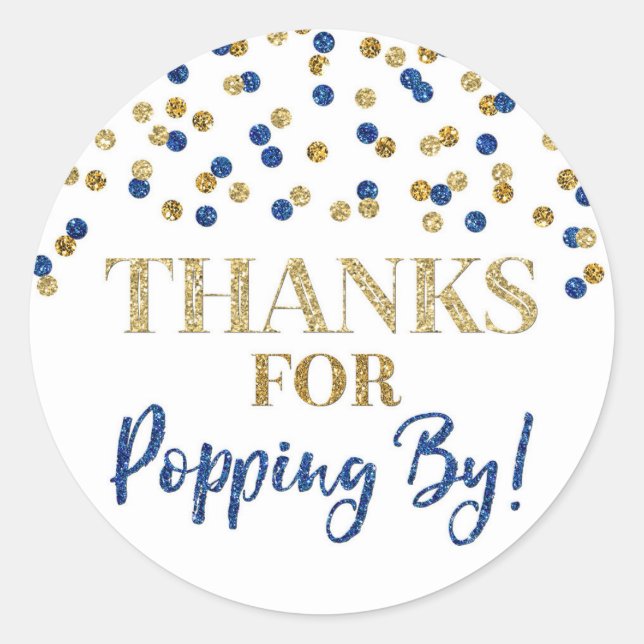 Sticker Rond Gold Blue Confetti Merci pour Popping By (Devant)
