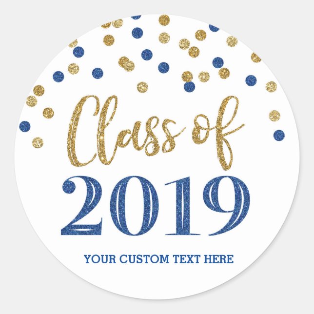 Sticker Rond Gold Blue Parties scintillant Confetti Graduation  (Devant)