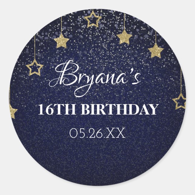 Sticker Rond Gold Blue Prom Under Stars Starry Night Anniversai (Devant)