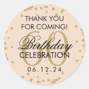 Sticker Rond Gold Blush Pink 60e anniversaire Merci Confetti