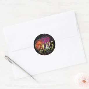 Sticker Rond Gold Bonne année 2025 Fireworks