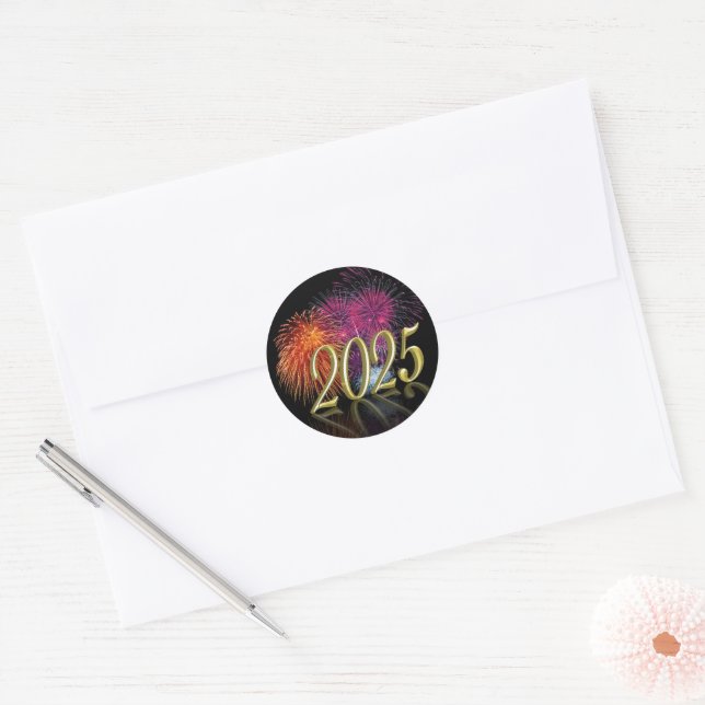 Sticker Rond Gold Bonne année 2025 Fireworks (Enveloppe)