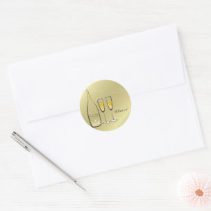 Sticker Rond Gold Bubbly Champagne Cheers Chic Wedding Party
