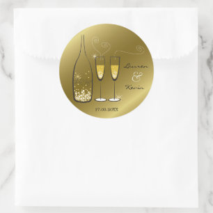 Sticker Rond Gold Bubbly Champagne Cheers Soirée de mariage élé