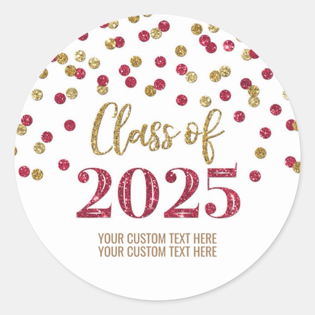 Sticker Rond Gold Burgundy Confetti Graduation 2025 (Devant)