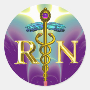 Sticker Rond GOLD CADUCEUS SYMBOLE INFIRMIÈRE ENREGISTRÉ Purple