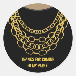 Sticker Rond Gold Chains Black Hip hop Danse fête d'anniversair