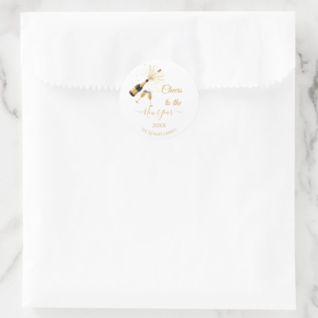 Sticker Rond  Gold Champagne Cheers New Year (Sac)