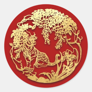 Sticker Rond Gold Chine papier découpé Tiger Année Choisir l