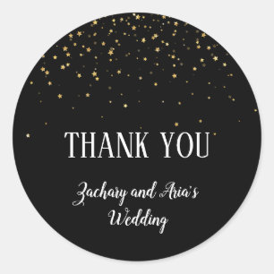 Sticker Rond Gold Confetti Calligraphie Black Merci Favoriser