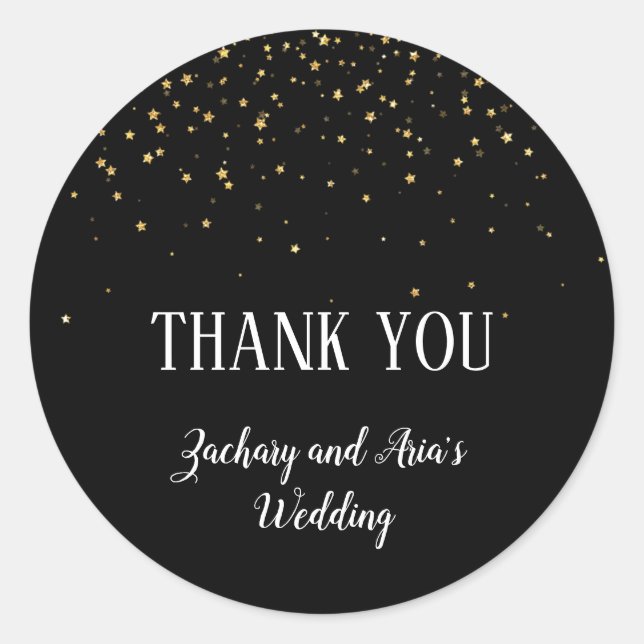 Sticker Rond Gold Confetti Calligraphie|Black Merci Favoriser (Devant)