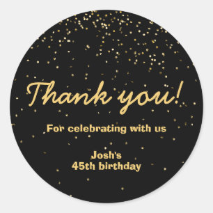 Sticker Rond Gold Confetti Cercle noir Merci d'anniversaire