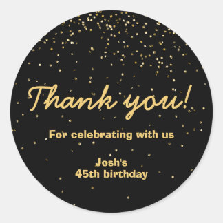 Sticker Rond Gold Confetti Cercle noir Merci d'anniversaire