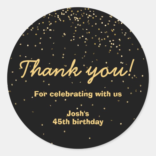 Sticker Rond Gold Confetti Cercle noir Merci d'anniversaire (Devant)