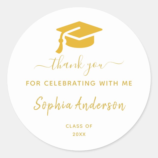 Sticker Rond Gold confetti Graduation Merci Classic Round S (Devant)