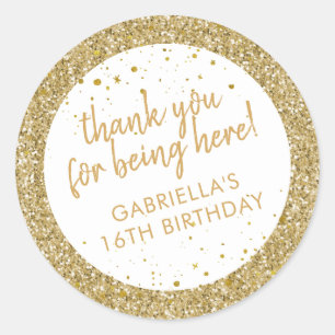 Sticker Rond Gold Confetti Parties scintillant Merci Anniversai