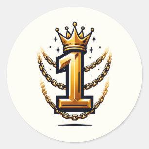 Sticker Rond Gold Crown Chain Drift 1 #1 1er fête d'anniversair