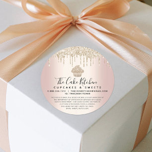 Sticker Rond Gold Cupcake Parties scintillant Drives Pink Baker