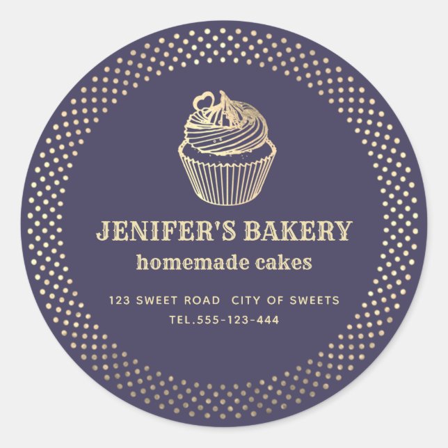 Sticker Rond Gold cupcakes et gâteries maison classe emballage (Devant)