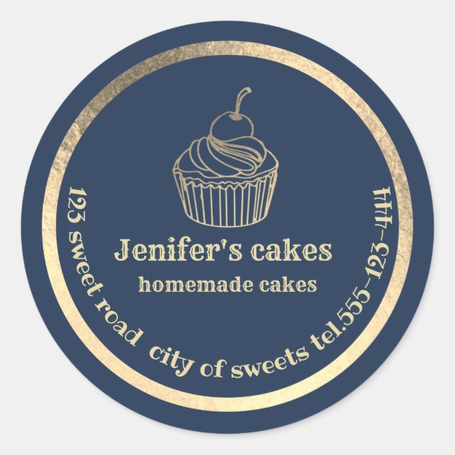 Sticker Rond Gold cupcakes maison et gâteries emballage Classi (Devant)