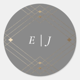Sticker Rond Gold Diamond Gris Géométrique Mariage Gatsby