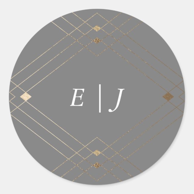 Sticker Rond Gold Diamond Gris Géométrique Mariage Gatsby (Devant)