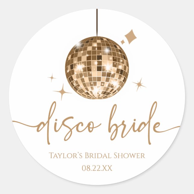 Sticker Rond Gold Disco Ball Disco Bride Fête des mariées (Devant)