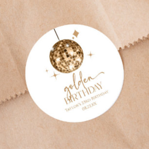 Sticker Rond Gold Disco Ball Golden Anniversaire