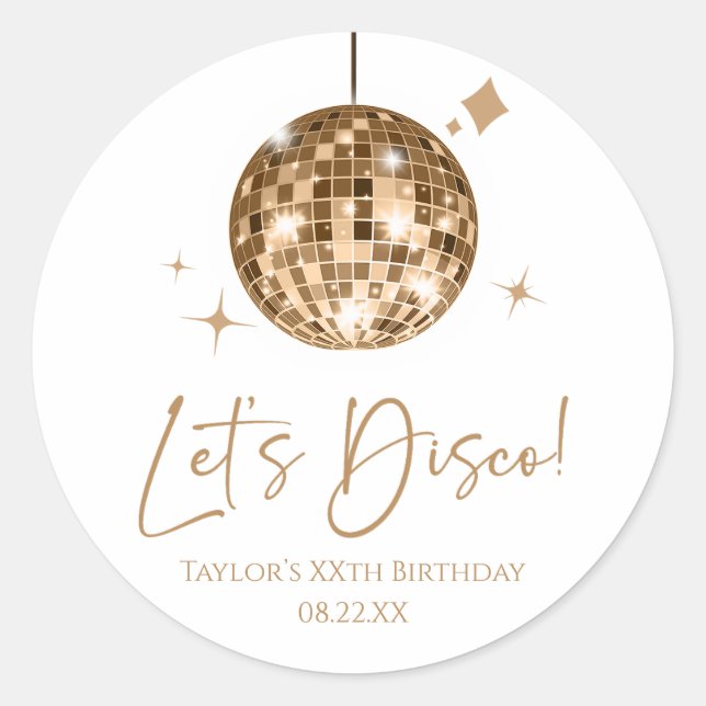 Sticker Rond Gold Disco Ball Let's Disco Anniversaire (Devant)