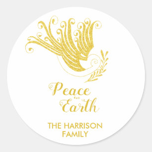 Sticker Rond Gold Dove Paix sur Terre Noël