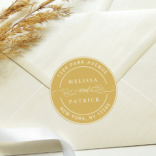Sticker Rond Gold Elegant Couple Names Mariage Adresse de retou
