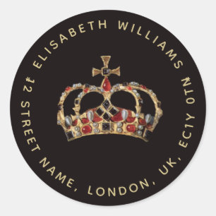 Sticker Rond Gold English Crown Elisabeth I Adresse circulaire