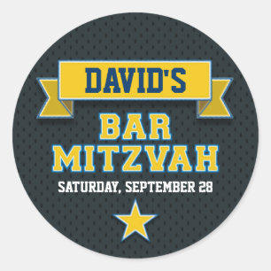 Sticker Rond Gold et Blue Sports Tacker Twill Bar Mitzvah RSVP