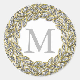 Sticker Rond Gold et Gem Flora Conception de la couronne Monogr