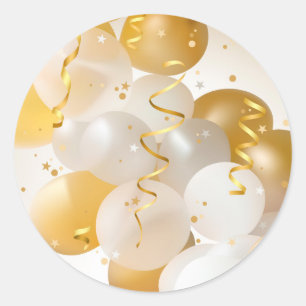 Sticker Rond Gold et White Balloons Party