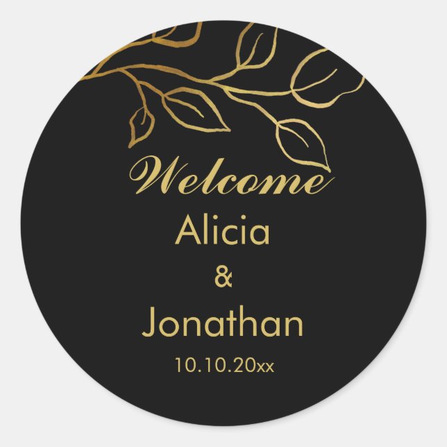 Sticker Rond Gold Eucalyptus Mariage Business Custom (Devant)