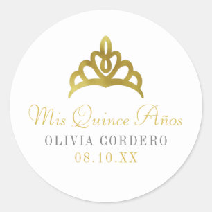 Sticker Rond Gold Faux Foil Tiara Quinceañera