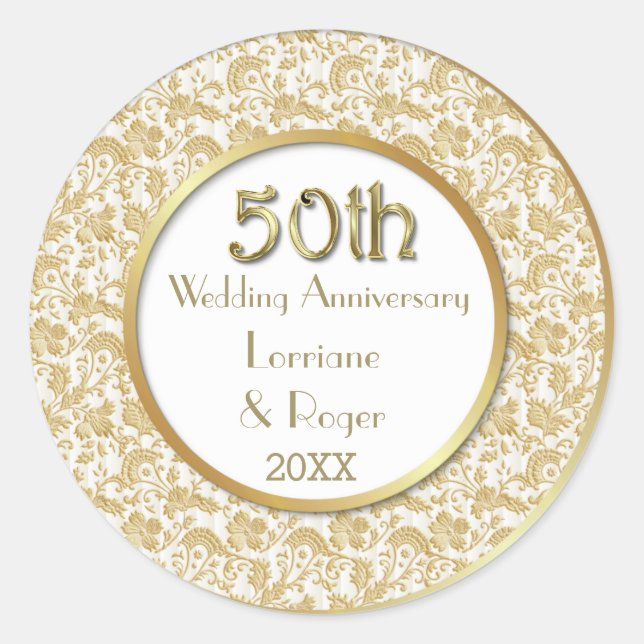 Sticker Rond Gold Floral Elegance 50e anniversaire Mariage (Devant)