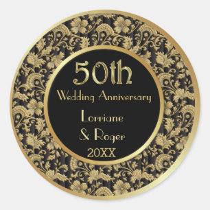 Sticker Rond Gold Floral Elegance 50e anniversaire Mariage