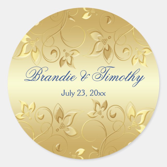 Sticker rond Gold Floral et Royal Blue 1,5 pouces (Devant)