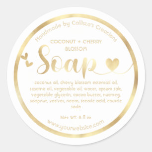 Sticker Rond Gold Foil Coeurs blancs Bordure savon artisanal