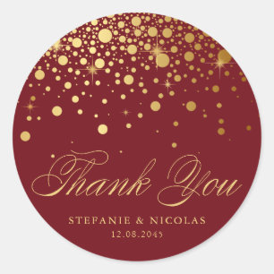 Sticker Rond Gold Foil Confetti Bourgogne Merci Mariage