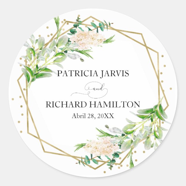 Sticker Rond Gold Foil Géométrique Verdure Mariage élégant (Devant)